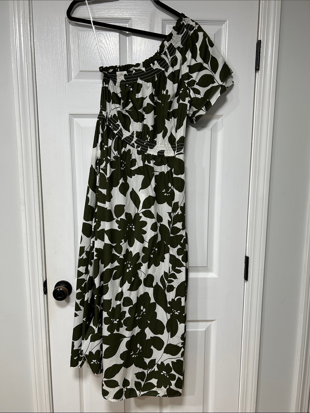 NWT J. Crew smocked cotton poplin one-shoulder dress in leafy floral.